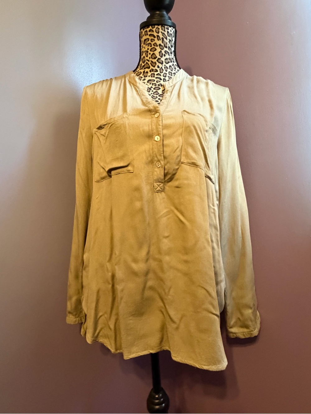 Women's Long Sleeve Tunic Blouse - Tan